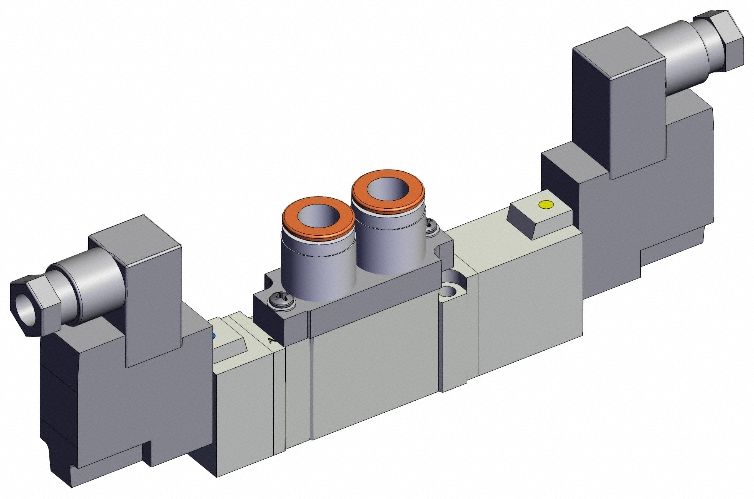 Solenoid Valve: SY7000 Series, Double Solenoid, Five-Way / Three-Position, 5 Ports, 24V DC, Exhaust