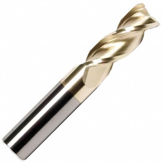 Square End Mill: Carbide, 3 Flute, 1" Mill Dia, 2-1/2" LOC, 5" OAL