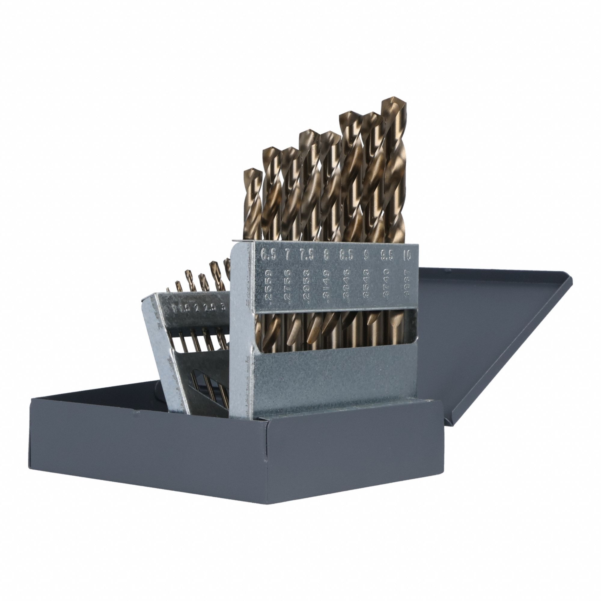 Jobber Length Drill Bit Set: 19 Pc, 1 mm to 10 mm by 0.5 mm, 135° Split Point