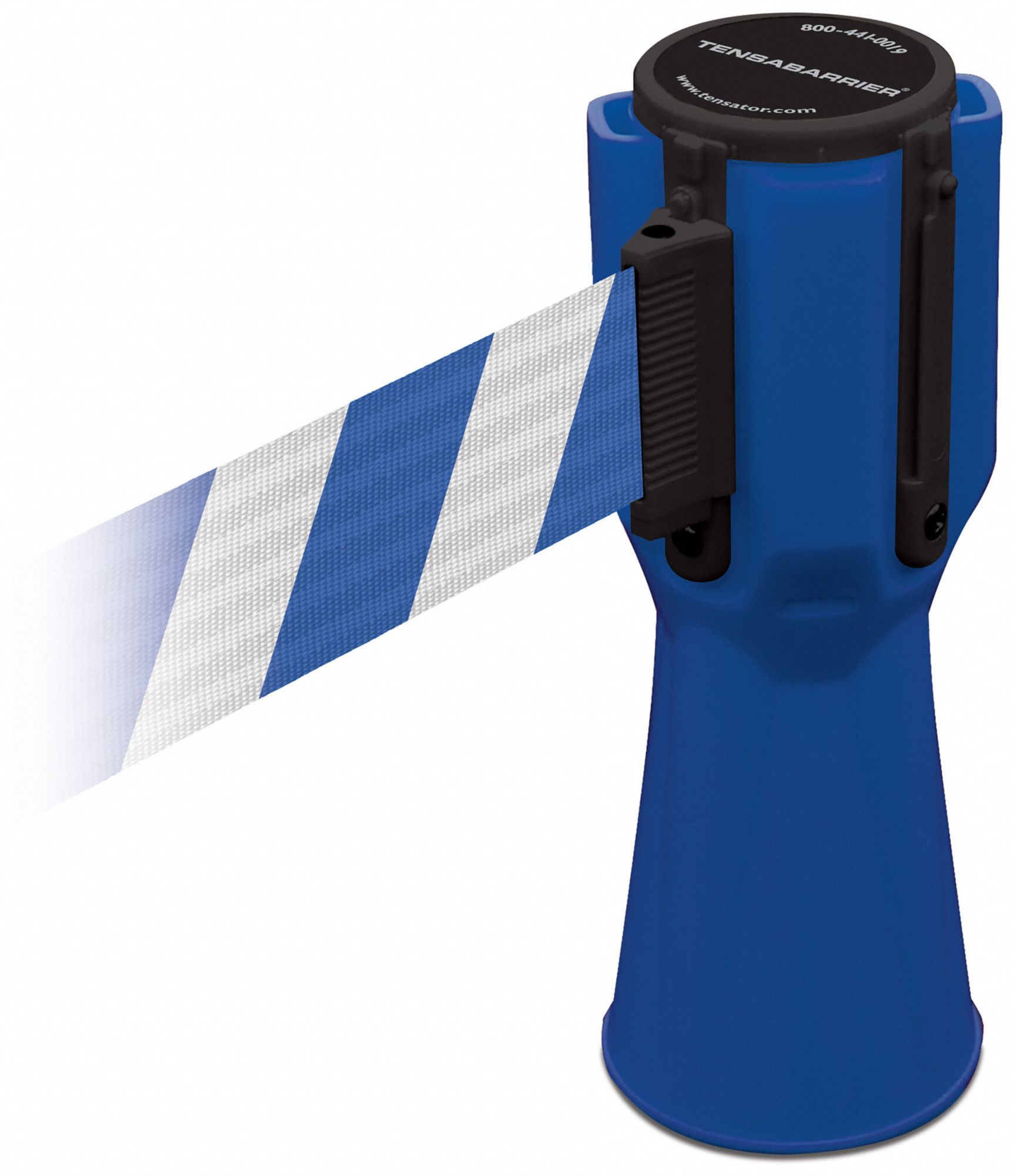 Retractable Barrier Tape: Blank, 3/4 ft Overall Ht, Blue/White, 9 in Belt Ht, Blue, Plastic, Plastic