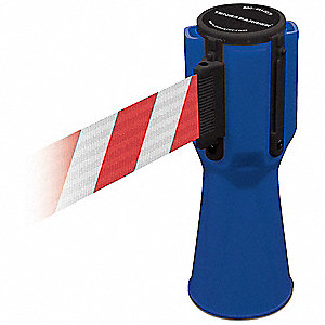 TENSACONE TOPPER RETRACTABLE BARRIER TAPE, BLANK, RED/WHT/BL, ¾ FT X 9 IN, PLASTIC