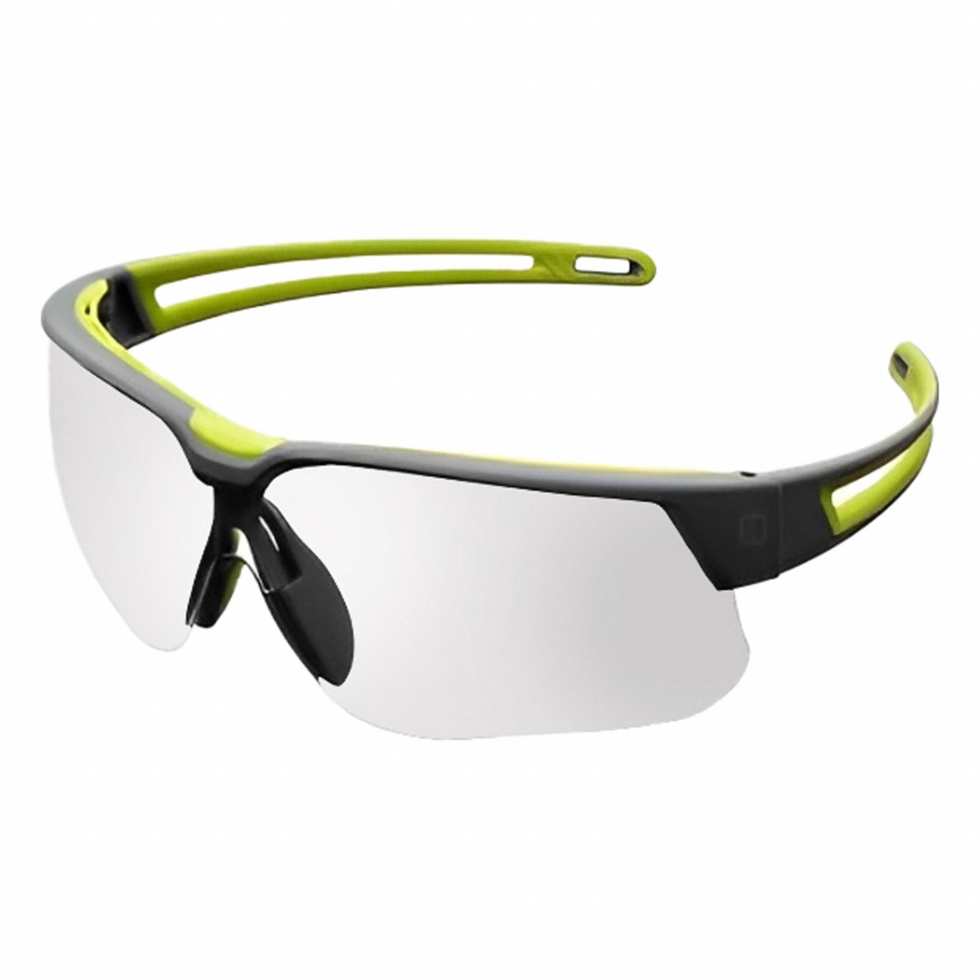 Reader Safety Glasses: Silver Lens, Frameless, Ultra-dura® Hardcoat, Cool Gray/Green Frame