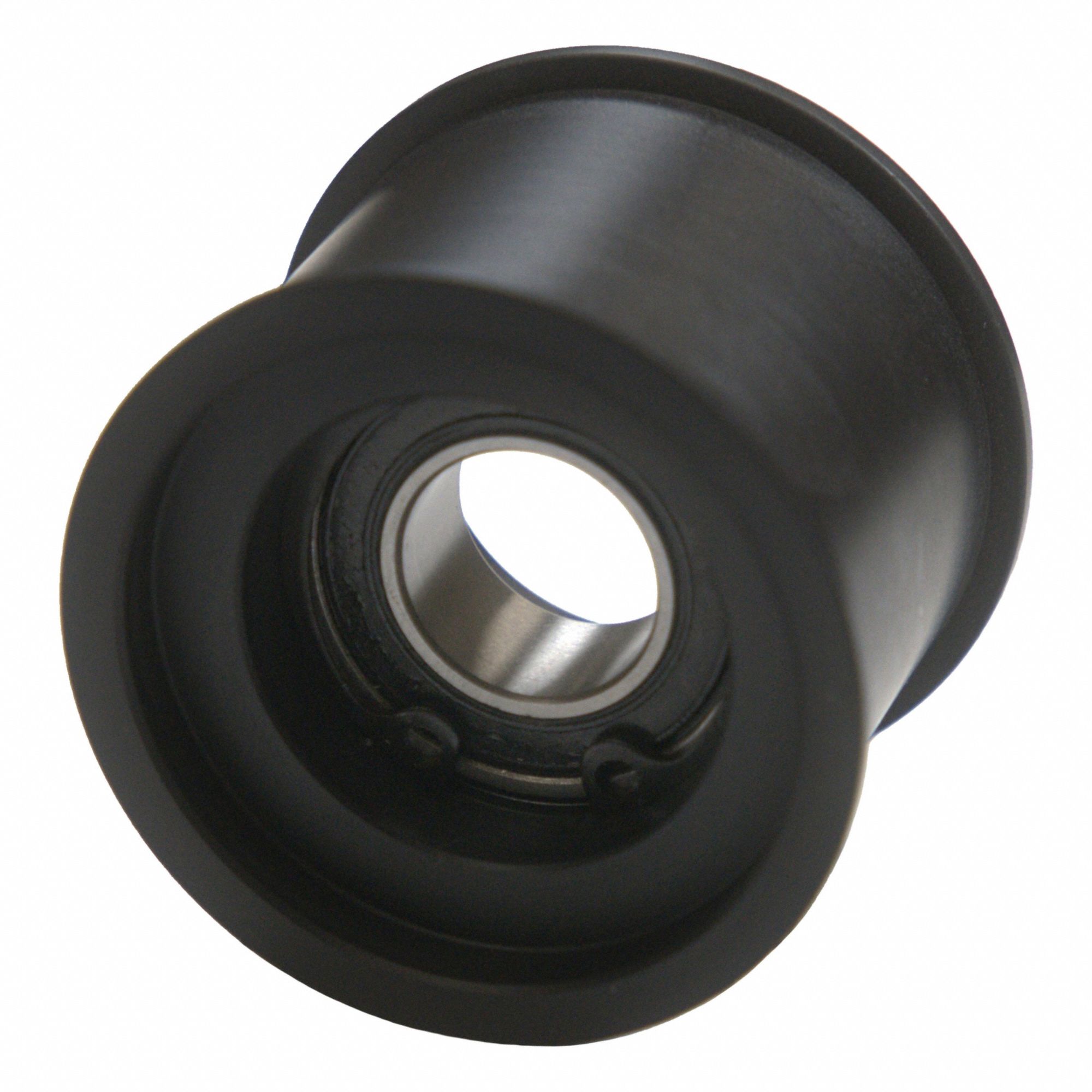 Flat Belt Idler Pulley: 11/16 in Bore, 2.07 in OD, Nylon, Ball Bearing