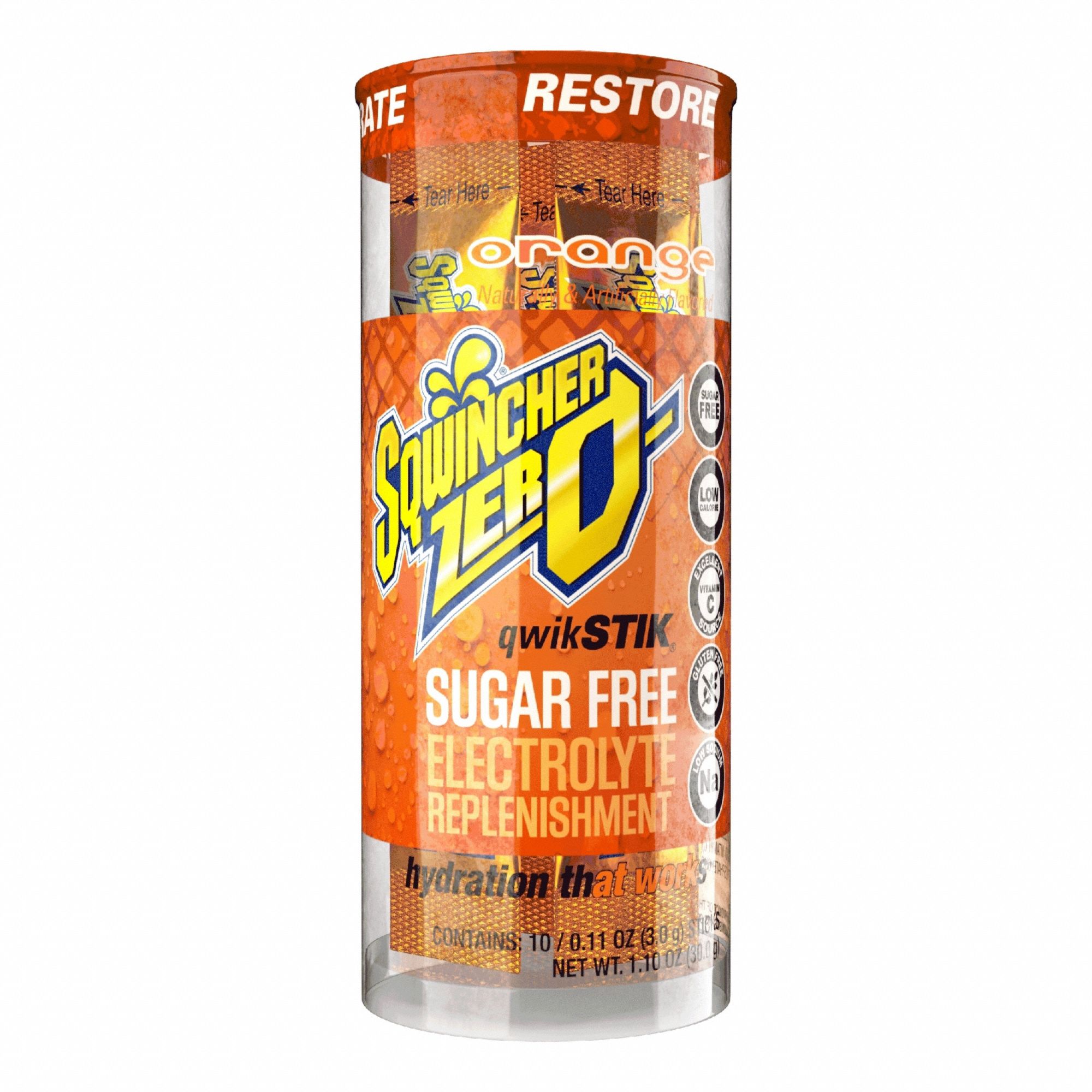 Sports Drink Mix: Orange, Single-Serve, 0.1 oz Concentrate Per Pack, Sugar-Free, 10 PK