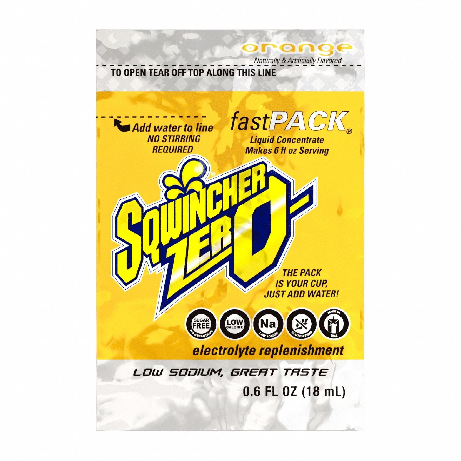 Sports Drink Mix: Orange, Single-Serve, 0.6 fl oz Concentrate Per Pack, Sugar-Free, 50 PK