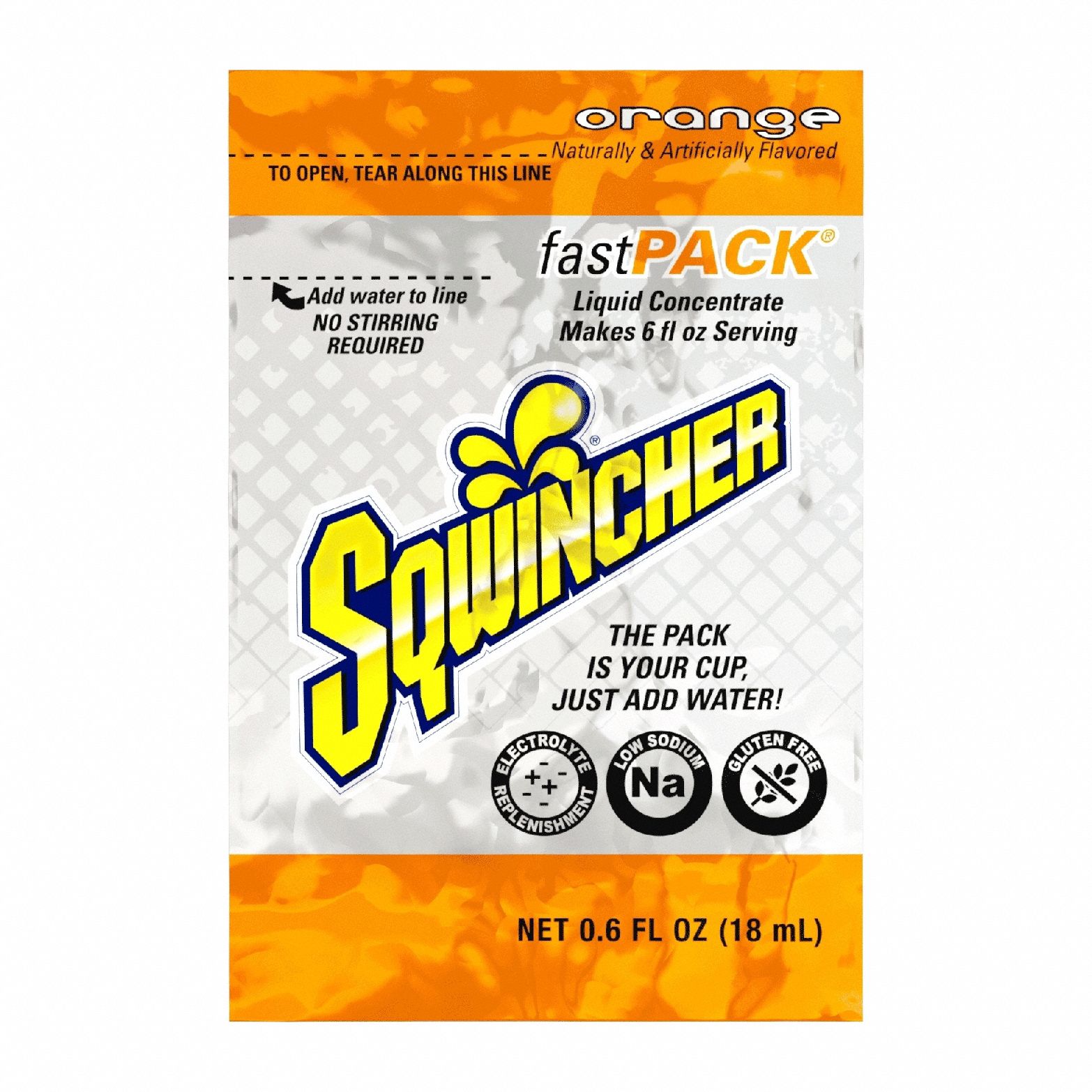 Sports Drink Mix: Orange, Single-Serve, 0.6 fl oz Concentrate Per Pack, Full-Sugar, 50 PK