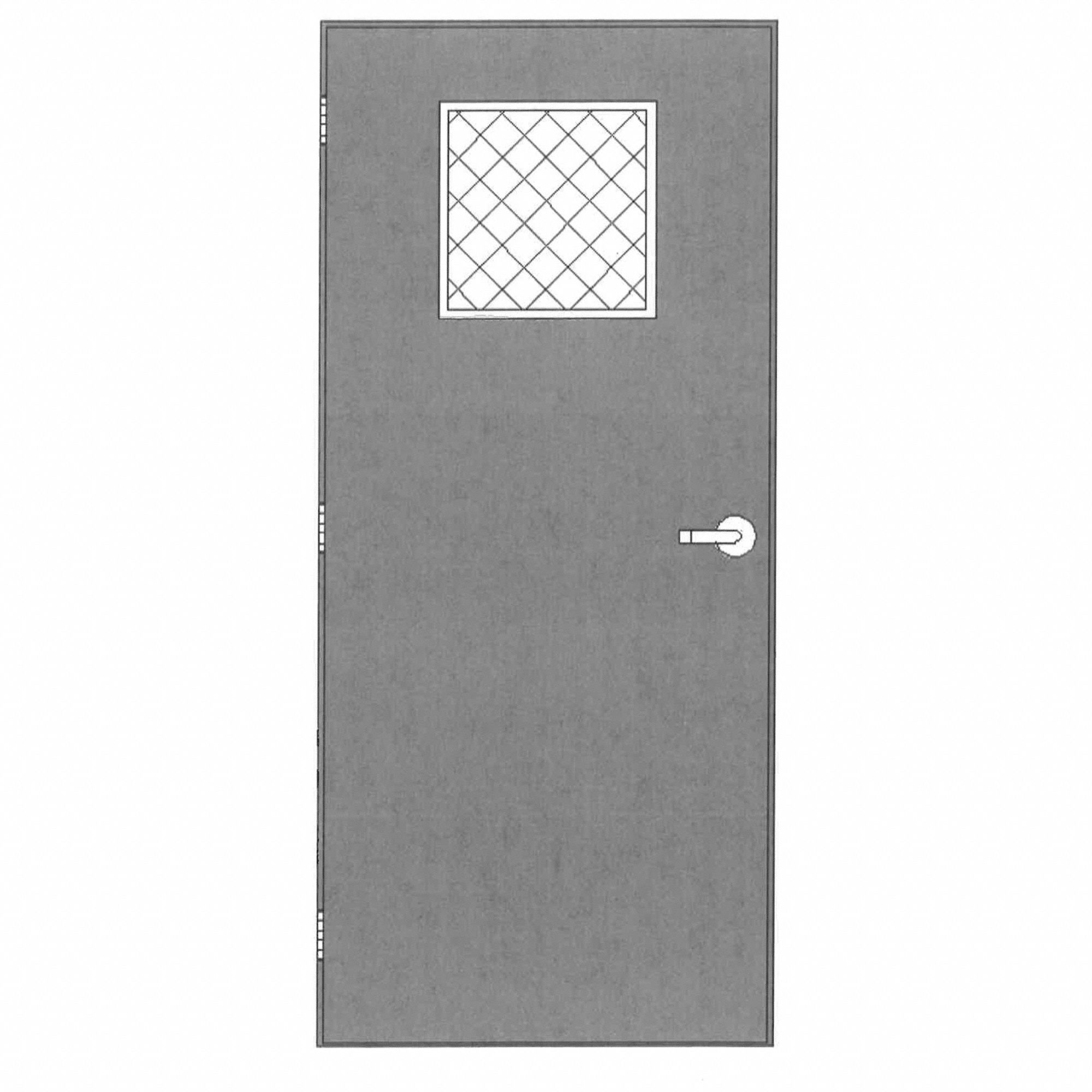 Steel Security Door with Frame: Prehung with Wire Glass, Cylindrical, Left