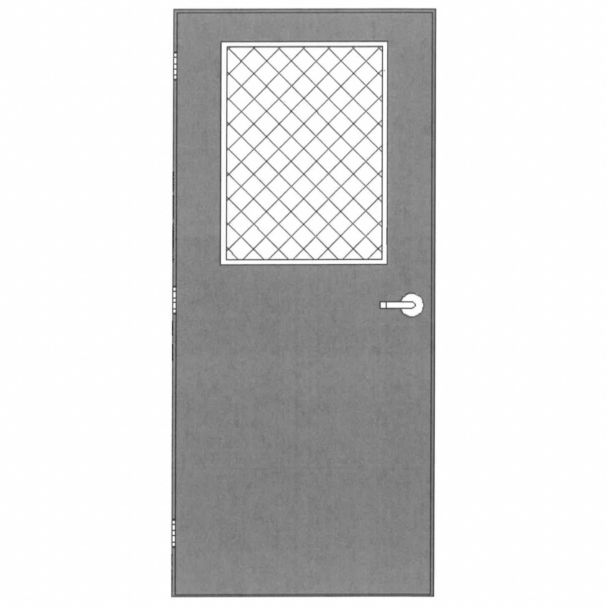 Steel Security Door with Frame: Prehung with Wire Glass, Cylindrical, Left