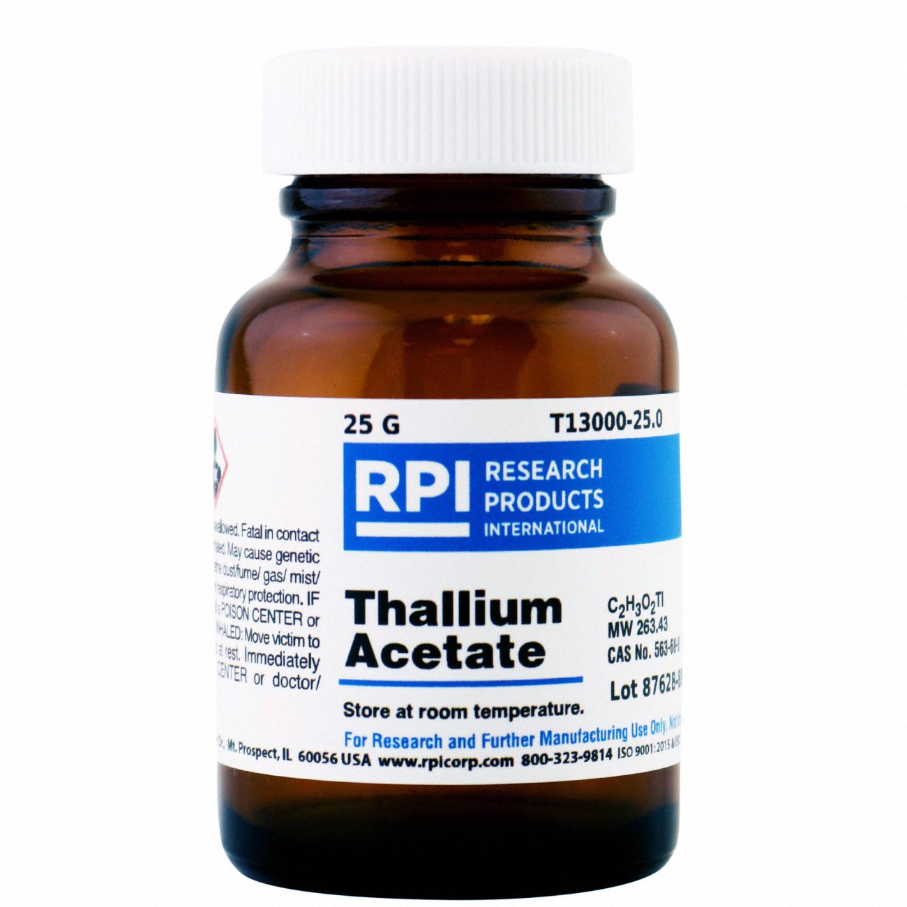 Thallium Acetate: Lab, 25 g, 563-68-8, Reagent, Powder, 18 mo Shelf Life, 1