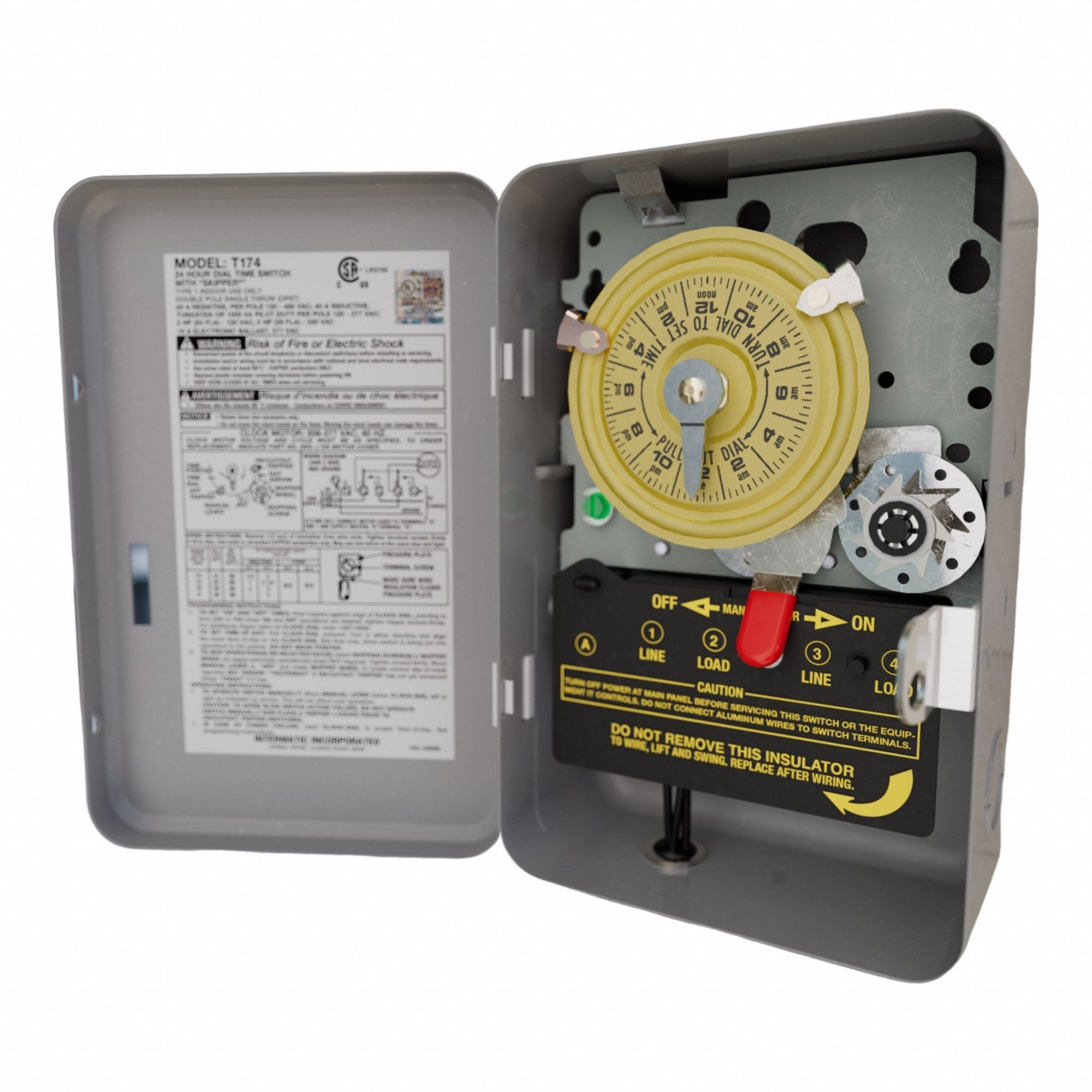 Electromechanical Timer: 24 hr, 208-277V AC, DPST, Mechanical