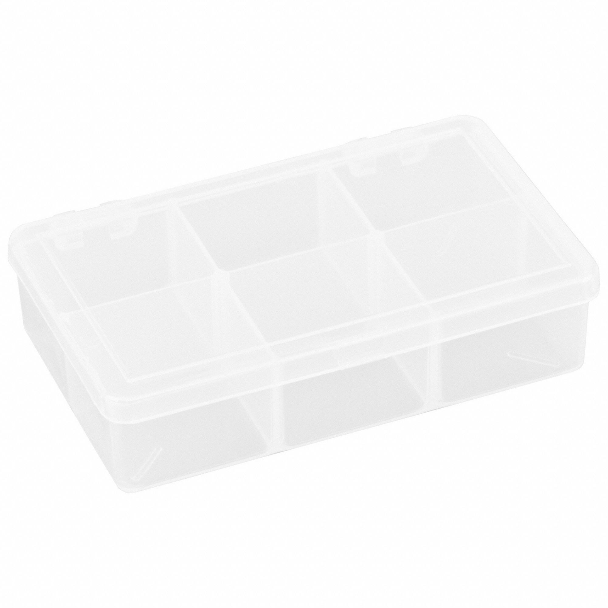 Compartment Box: 2 5/8 in x 4 5/8 in x 1 1/4 in, Clear, 6 Compartments, 0 Adj Dividers