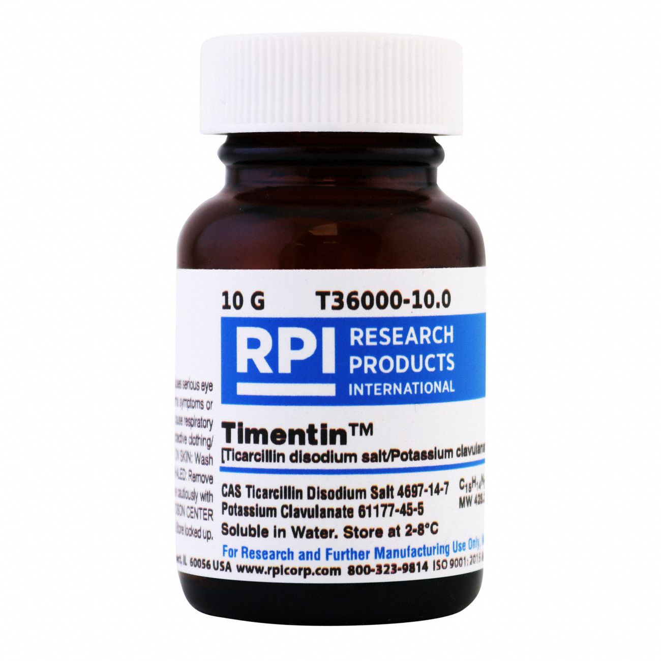 Antibiotics: 4697-14-7/61177-45-5, 10 g Volume, Powder, Lab, C15H14N2Na2O6S2/C8H8KNO5, Glass
