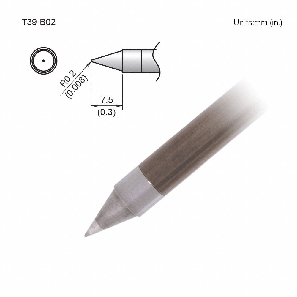 Soldering Tip: T39 Series, Conical, 0.2 mm W, 7.5 mm Lg