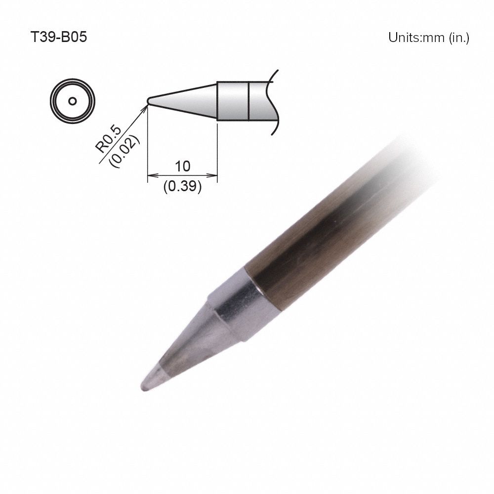 Soldering Tip: T39 Series, Conical, 0.5 mm W, 10 mm Lg