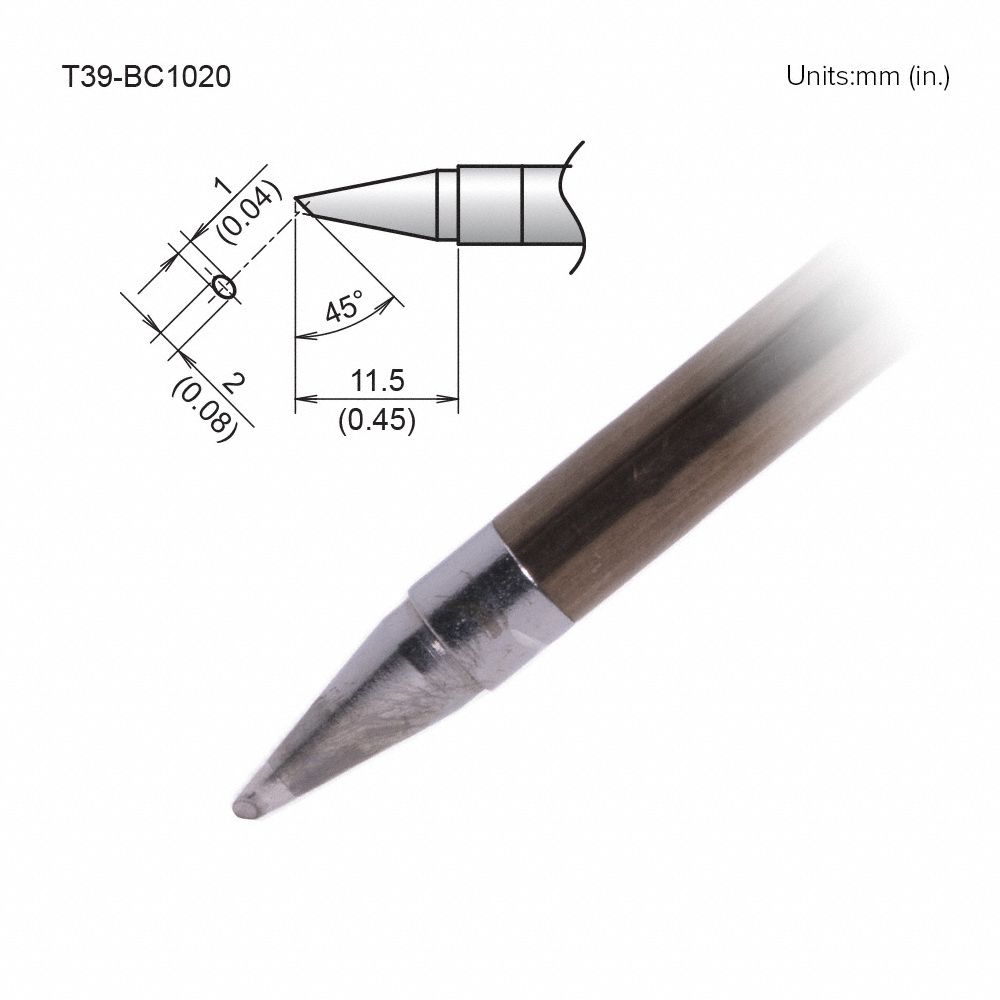 Soldering Tip: T39 Series, Bevel, 2 mm W, 11.5 mm Lg