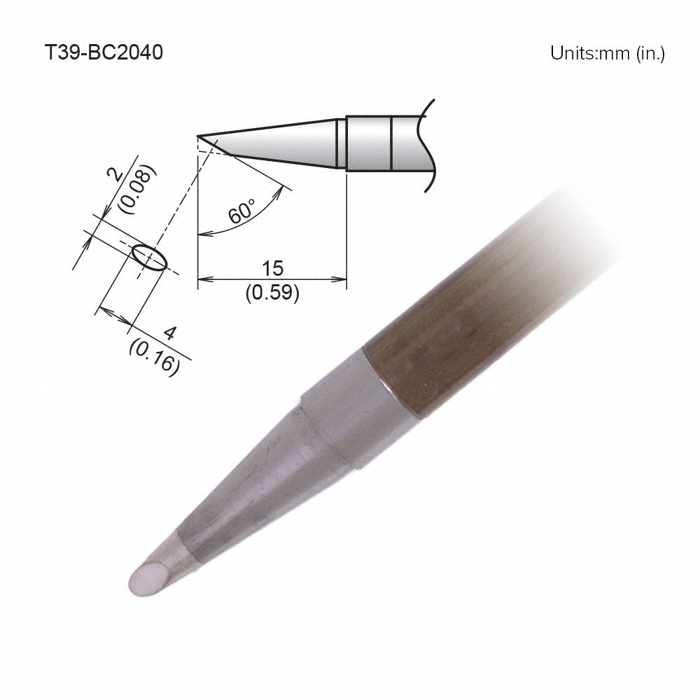 Soldering Tip: T39 Series, Bevel, 4 mm W, 15 mm Lg