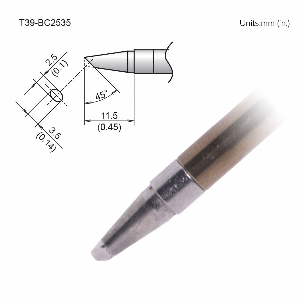 Soldering Tip: T39 Series, Bevel, 3.5 mm W, 11.5 mm Lg