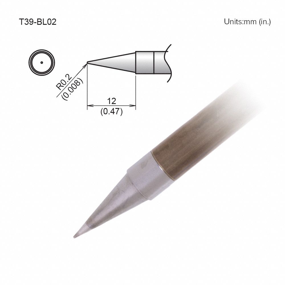 Soldering Tip: T39 Series, Conical, 0.2 mm W, 12 mm Lg