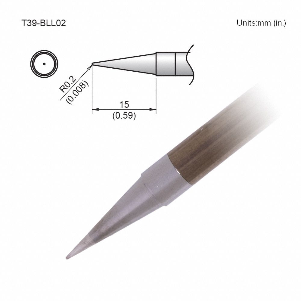 Soldering Tip: T39 Series, Conical, 0.2 mm W, 15 mm Lg