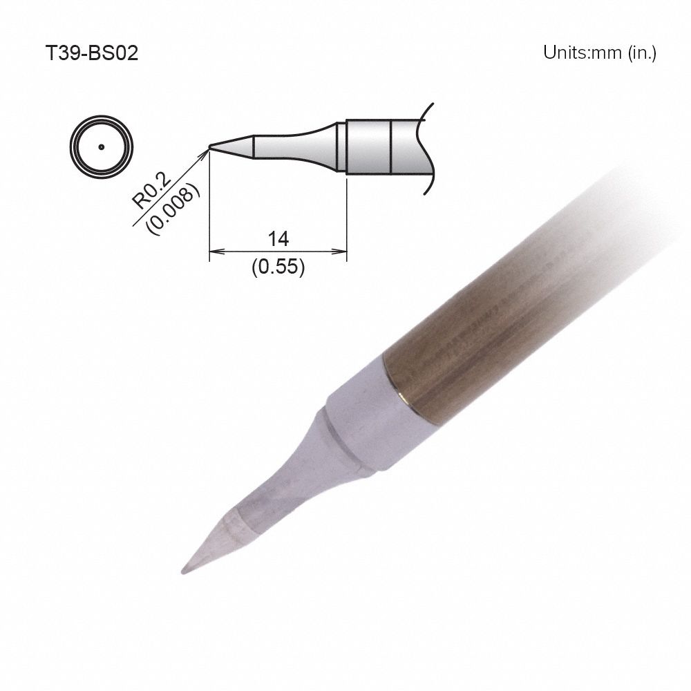 Soldering Tip: T39 Series, Conical, 0.2 mm W, 14 mm Lg