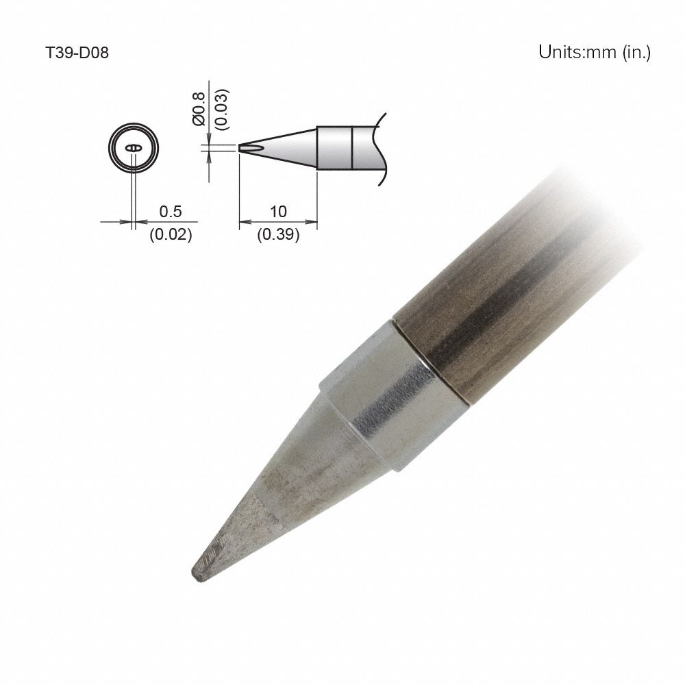 Soldering Tip: T39 Series, Chisel, 0.8 mm W, 10 mm Lg