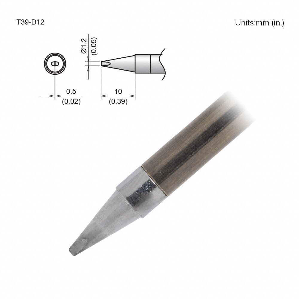 Soldering Tip: T39 Series, Chisel, 1.2 mm W, 10 mm Lg