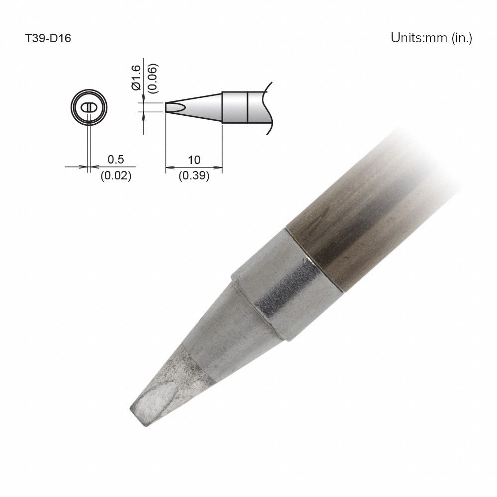 Soldering Tip: T39 Series, Chisel, 1.6 mm W, 10 mm Lg
