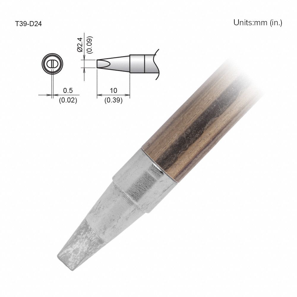 Soldering Tip: T39 Series, Chisel, 2.4 mm W, 10 mm Lg