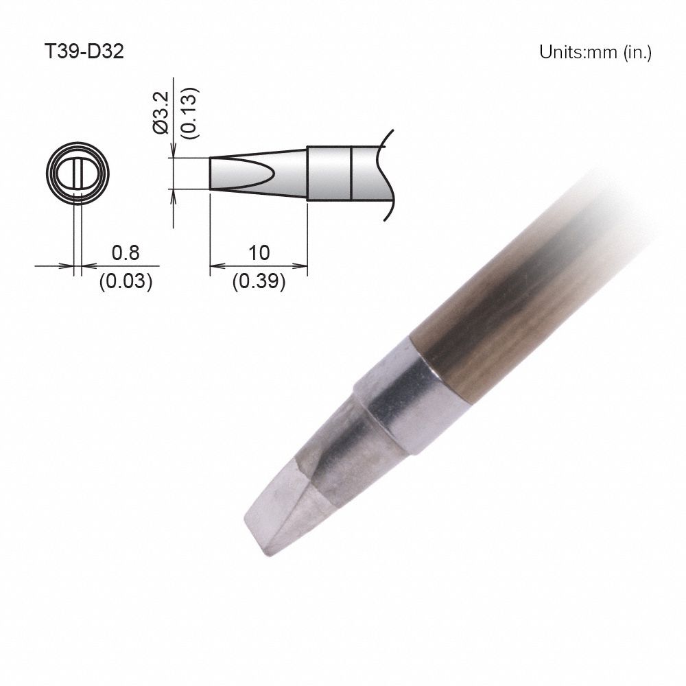 Soldering Tip: T39 Series, Chisel, 3.2 mm W, 10 mm Lg