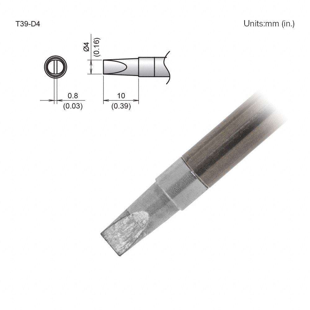 Soldering Tip: T39 Series, Chisel, 4 mm W, 10 mm Lg