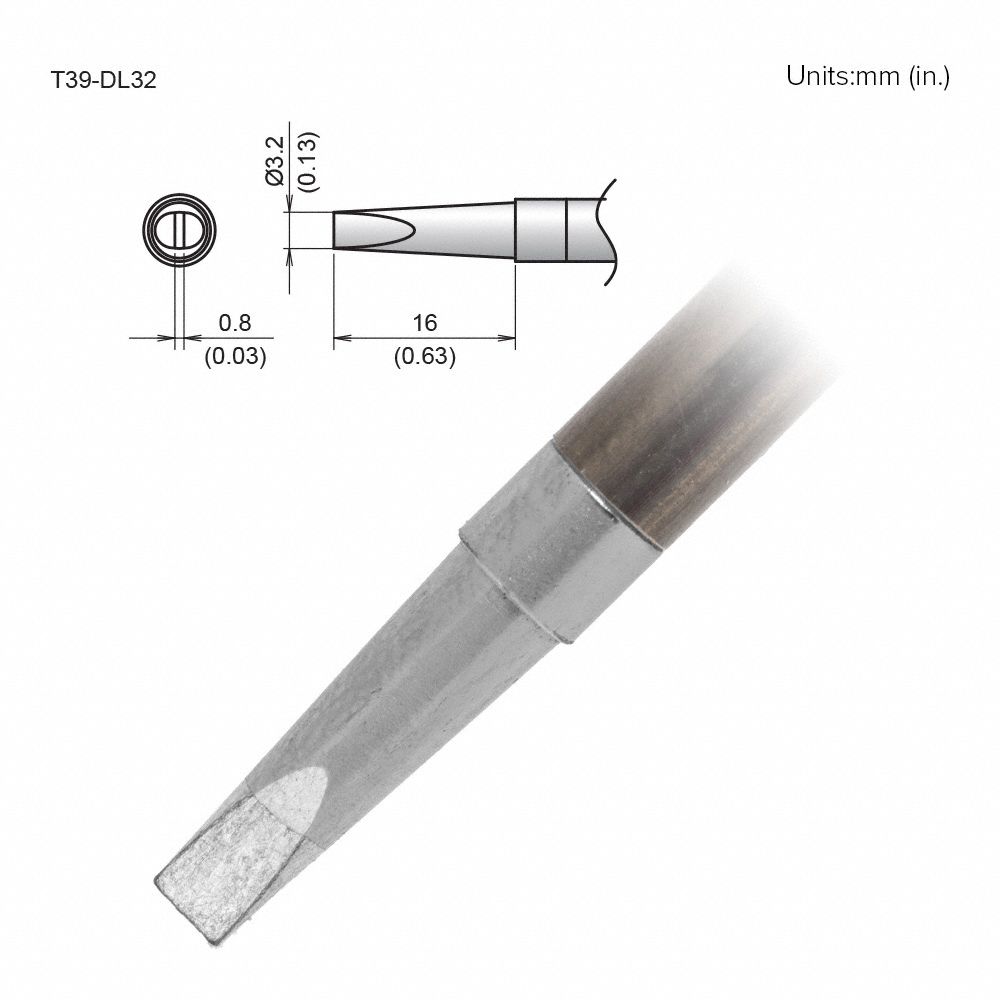 Soldering Tip: T39 Series, Chisel, 3.2 mm W, 16 mm Lg