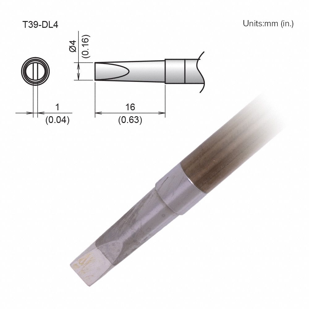 Soldering Tip: T39 Series, Chisel, 4 mm W, 16 mm Lg