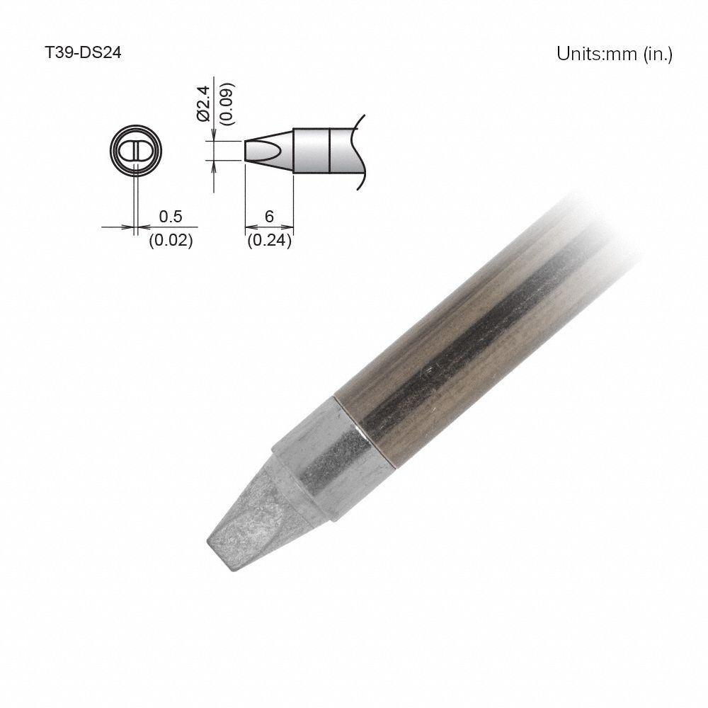 Soldering Tip: T39 Series, Chisel, 2.4 mm W, 6 mm Lg