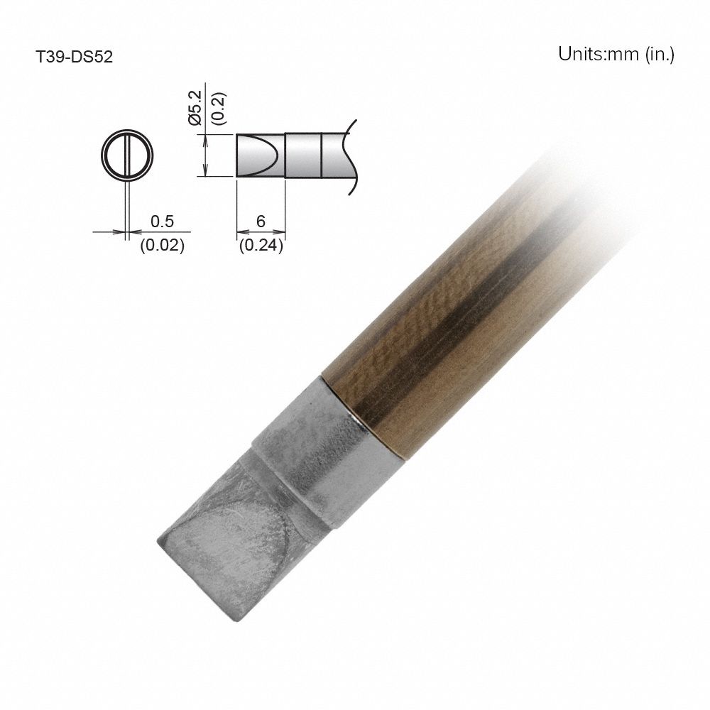 Soldering Tip: T39 Series, Chisel, 5.2 mm W, 6 mm Lg