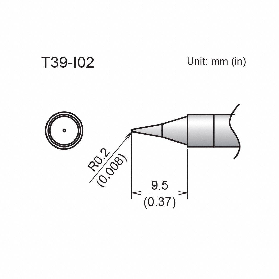 Soldering Tip: T39 Series, Conical, 0.2 mm W, 9.5 mm Lg
