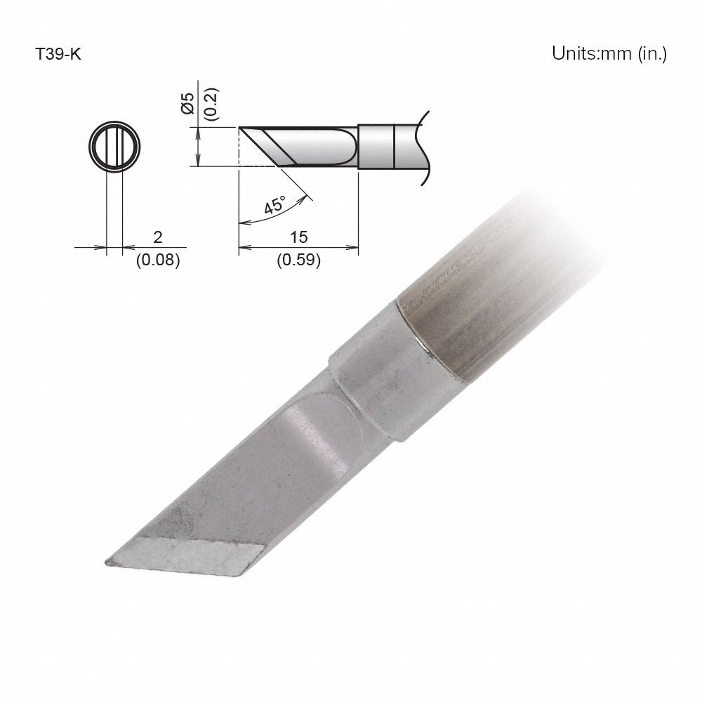 Soldering Tip: T39 Series, Knife, 5 mm W, 15 mm Lg