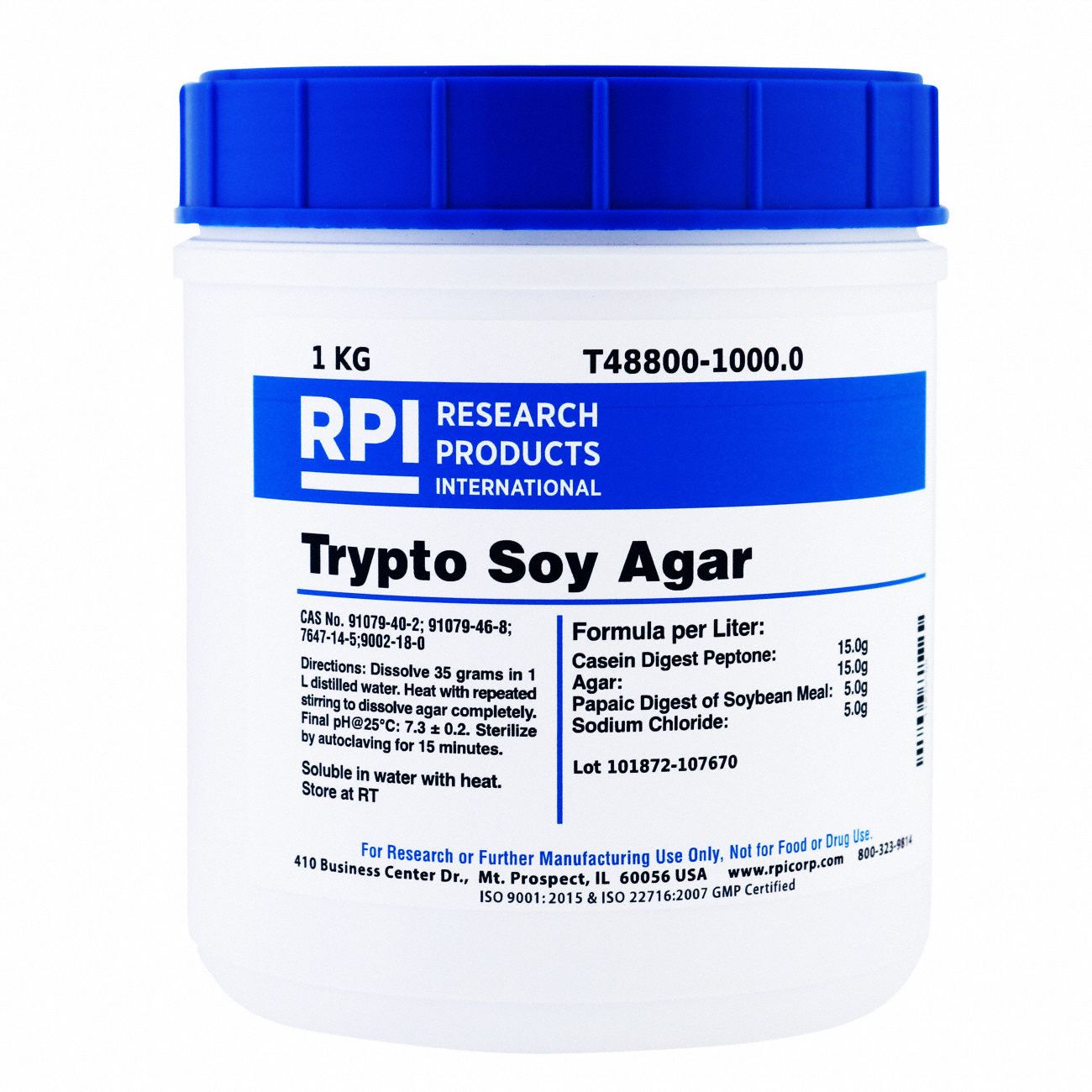 Rpi 1 Kg Container Size Powder Trypto Soy Agar 31ge25t48800 10000 Grainger 0322