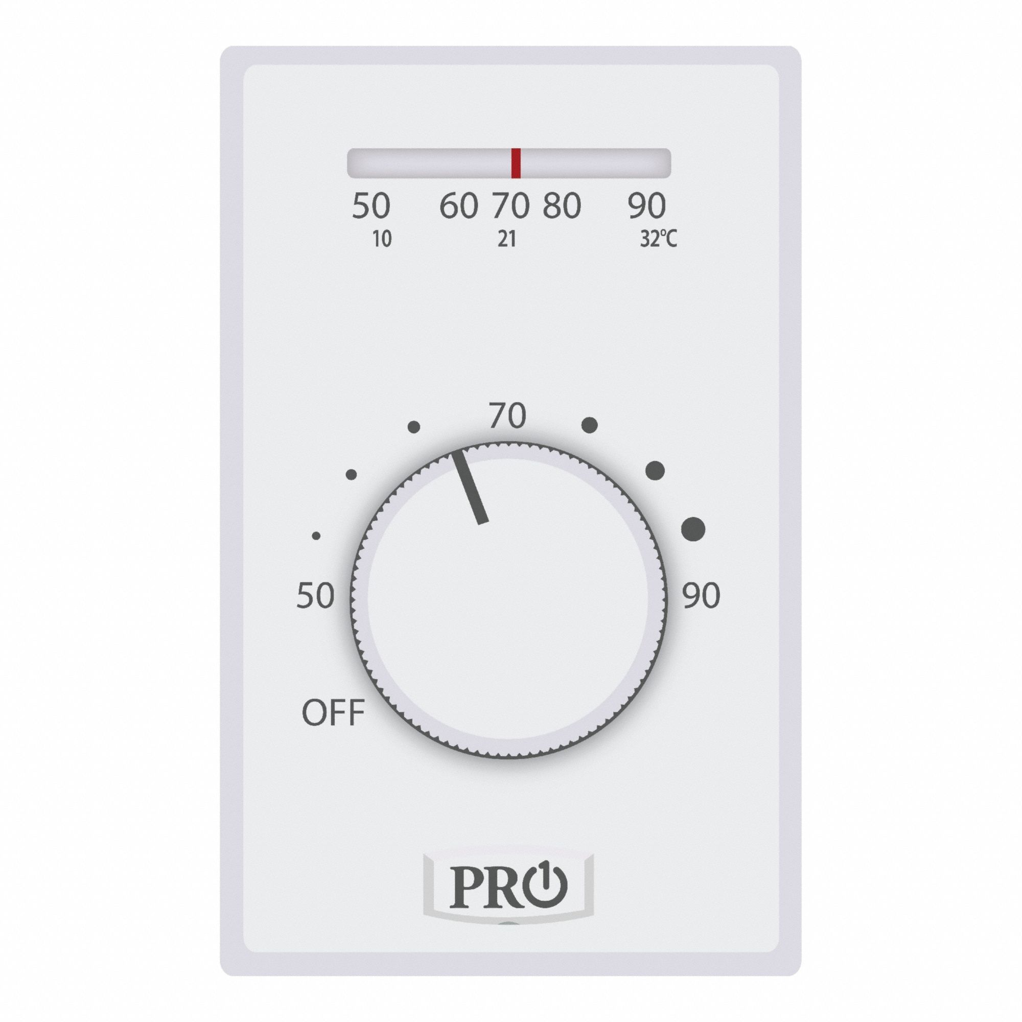 Line Volt Mechanical Tstat: Heat Only, On-Off, 50° to 90°F, Exposed Dial, 120 to 277V AC