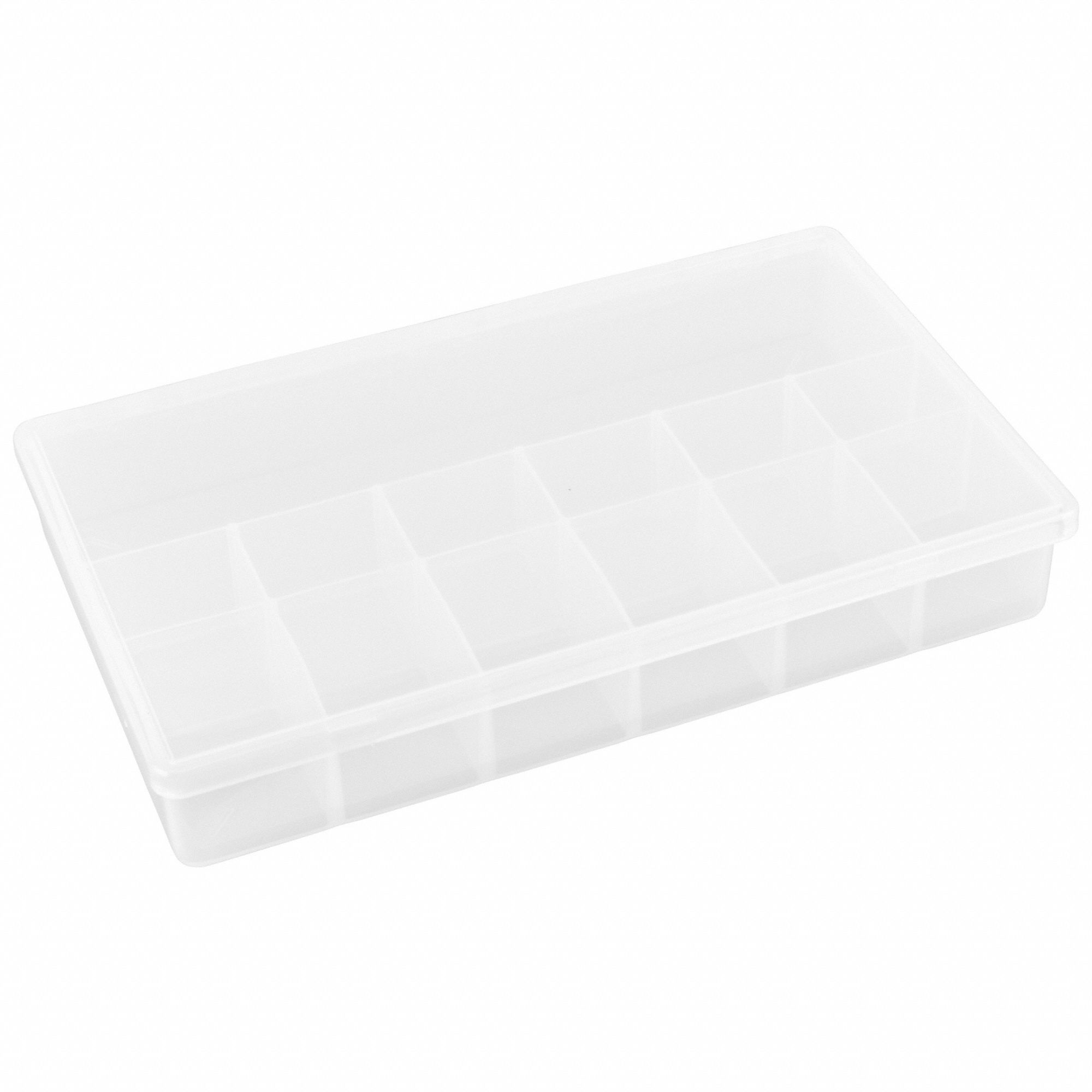 Compartment Box: 6 1/2 in x 10 3/4 in x 1 3/4 in, Clear, 13 Compartments, 0 Adj Dividers