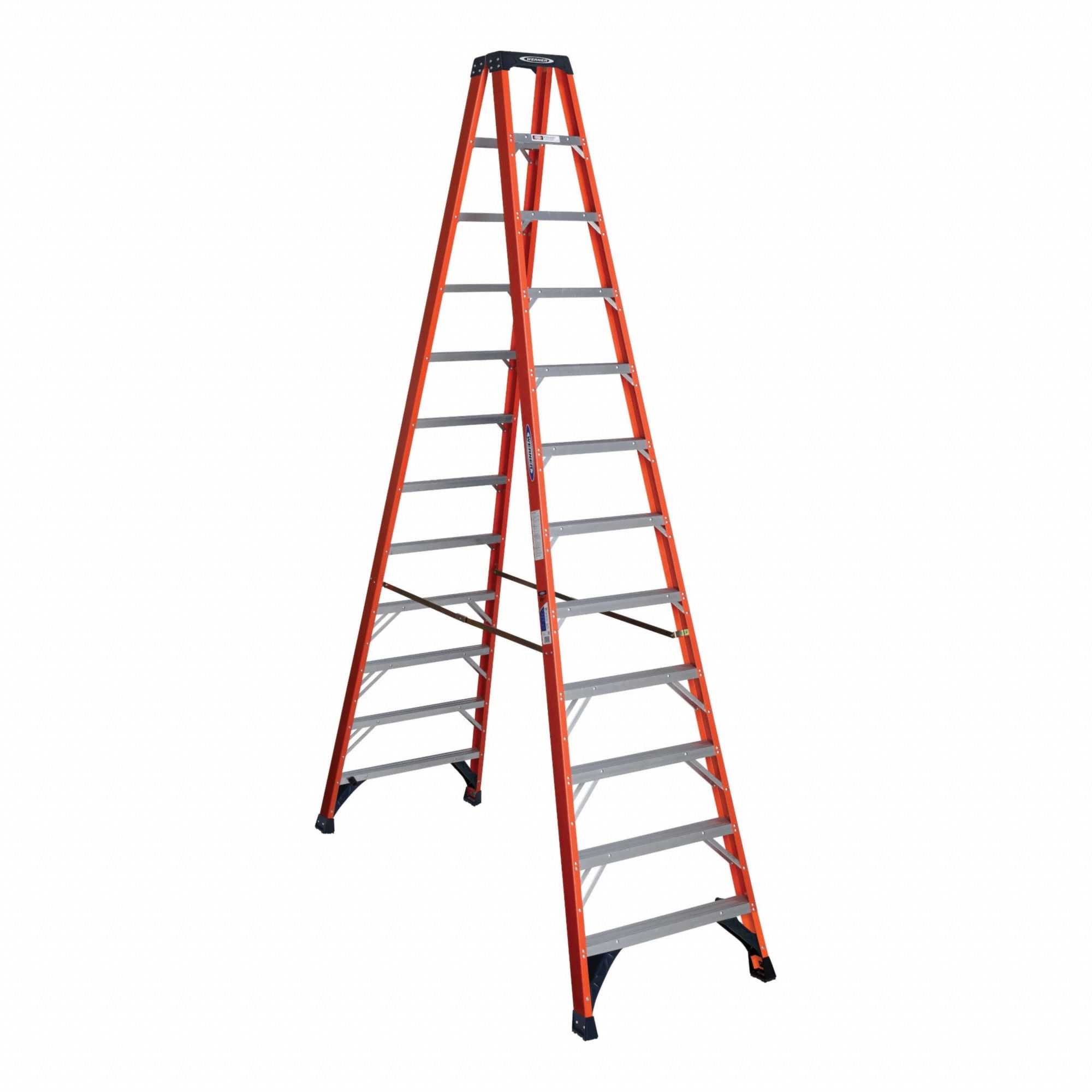 Stepladder: 12 ft Ladder Size, Fiberglass, 300 lb Load Capacity, 71 lb Wt, 9.6 ft Standing Ht
