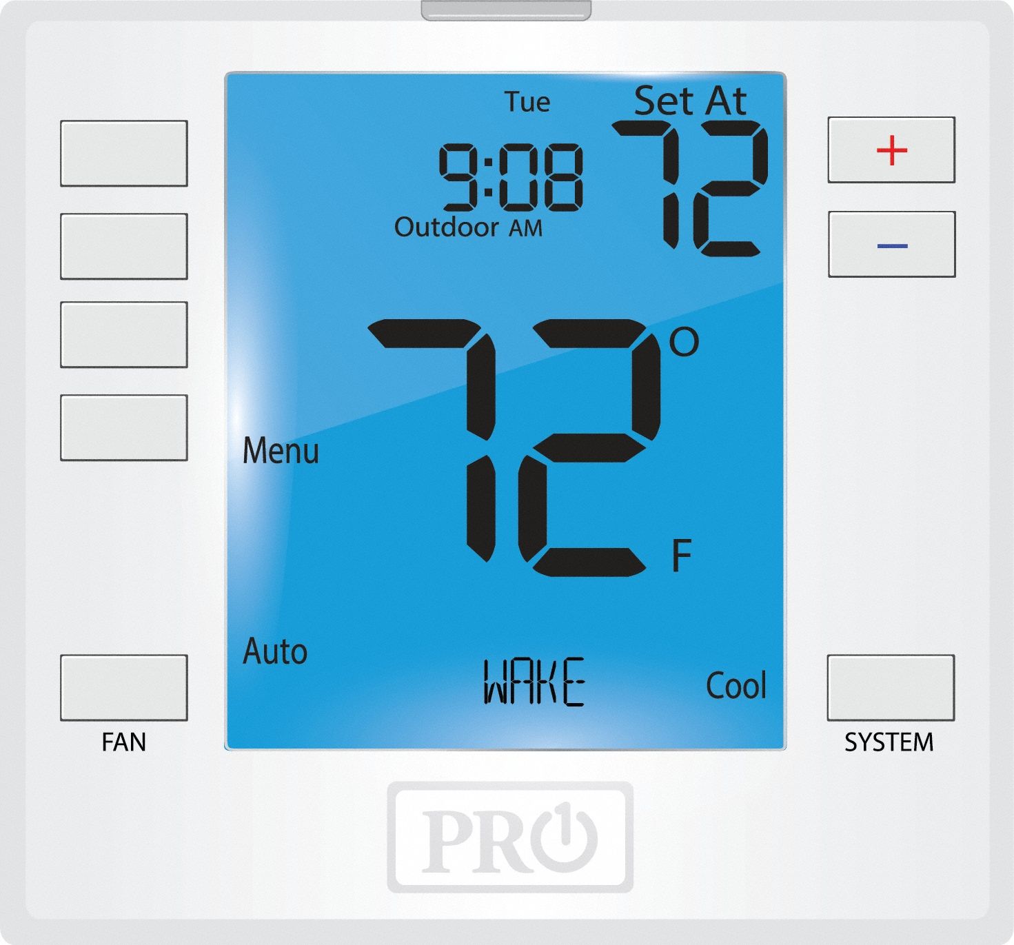 Low Voltage Thermostat: Heat and Cool, Auto, 5-1-1/7 Day, Horizontal/Vertical, Square