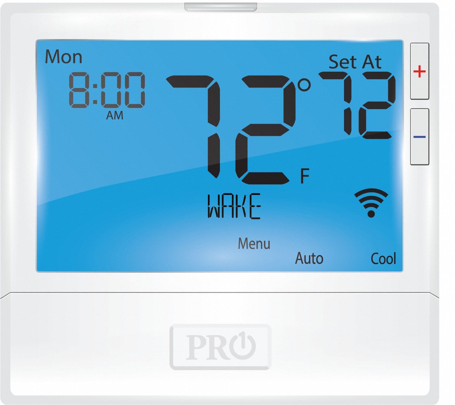 Wireless Low Voltage Thermostat: Heat and Cool, White, 7-Day, Push Button, Hi-Med-Low