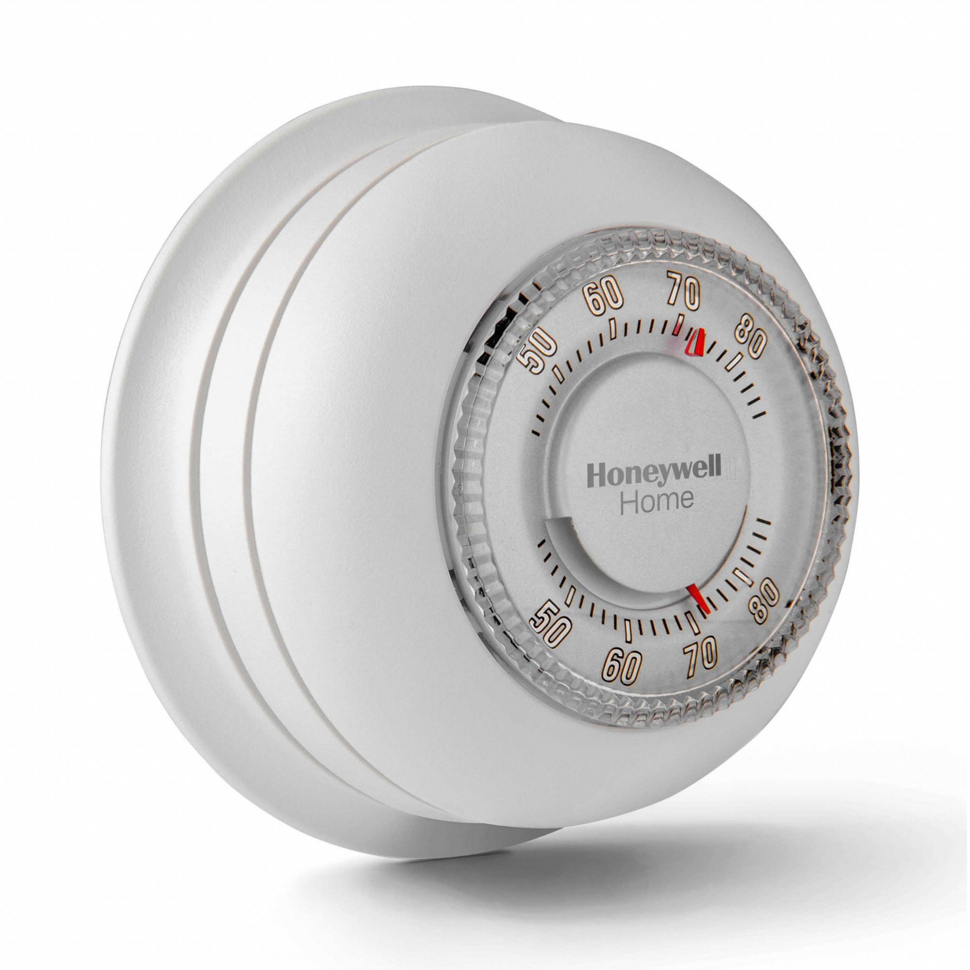 HONEYWELL HOME Low Voltage Thermostat: Heat Only, R/W/Terminal Designations, No Fan Setting, On (MPN T87K1007). Key specifications — Application: Heat Only; Voltage: 20 to 30V AC; Terminal Designations: Y; System Settings: On; Temperature Control Range: 40° to 90°F; Shape: Round; Brand: HONEYWELL HOME; Control Type: Exposed Dial.