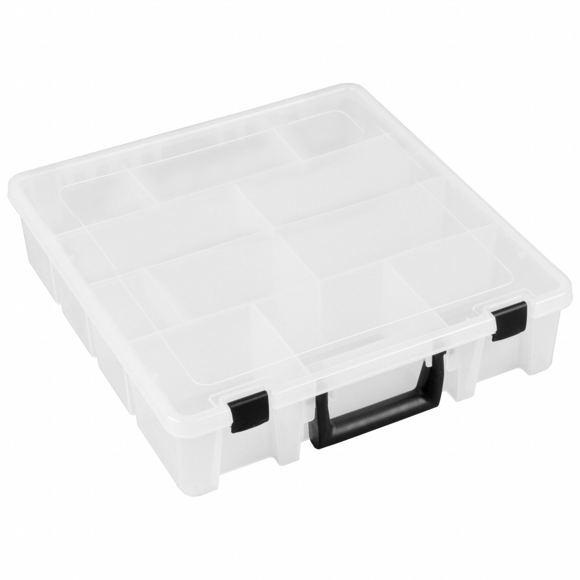 Compartment Box: 14 in x 15 in x 3 1/2 in, Clear, Not Electrostatic Discharge Conductive