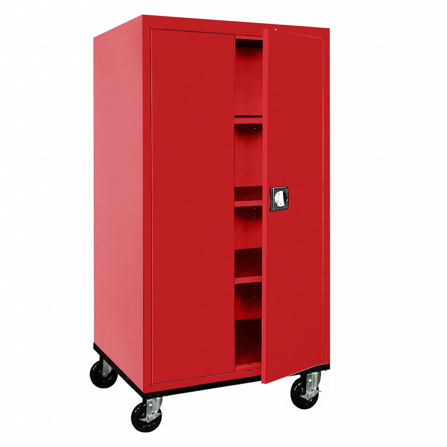 Shelf Cabinet: Casters, 36 in x 24 in x 72 in, Recessed, Keyed, 3 Shelves, (3) Adj, Shelves