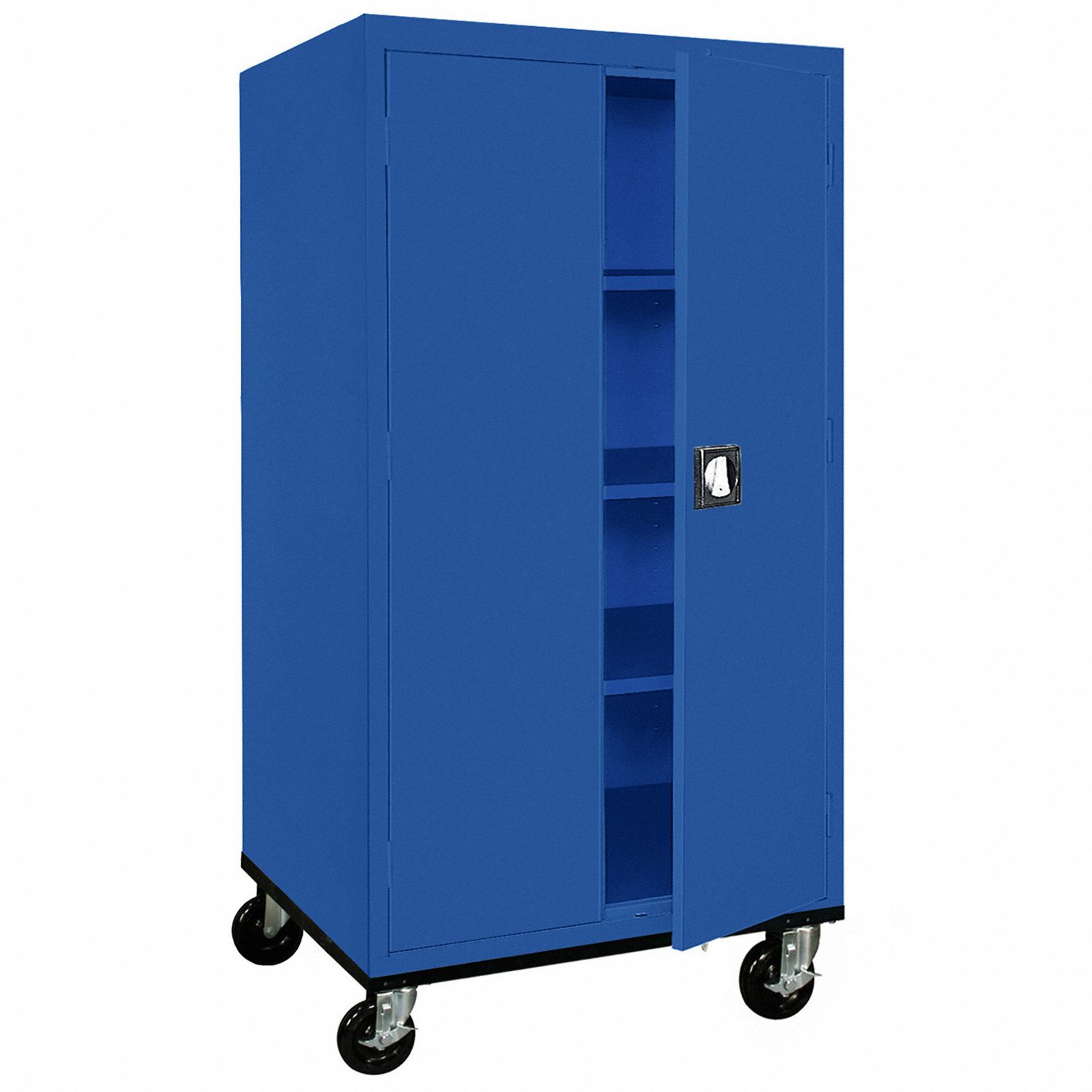 Shelf Cabinet: Casters, 36 in x 24 in x 72 in, Recessed, Three-Point Locking, 3 Shelves