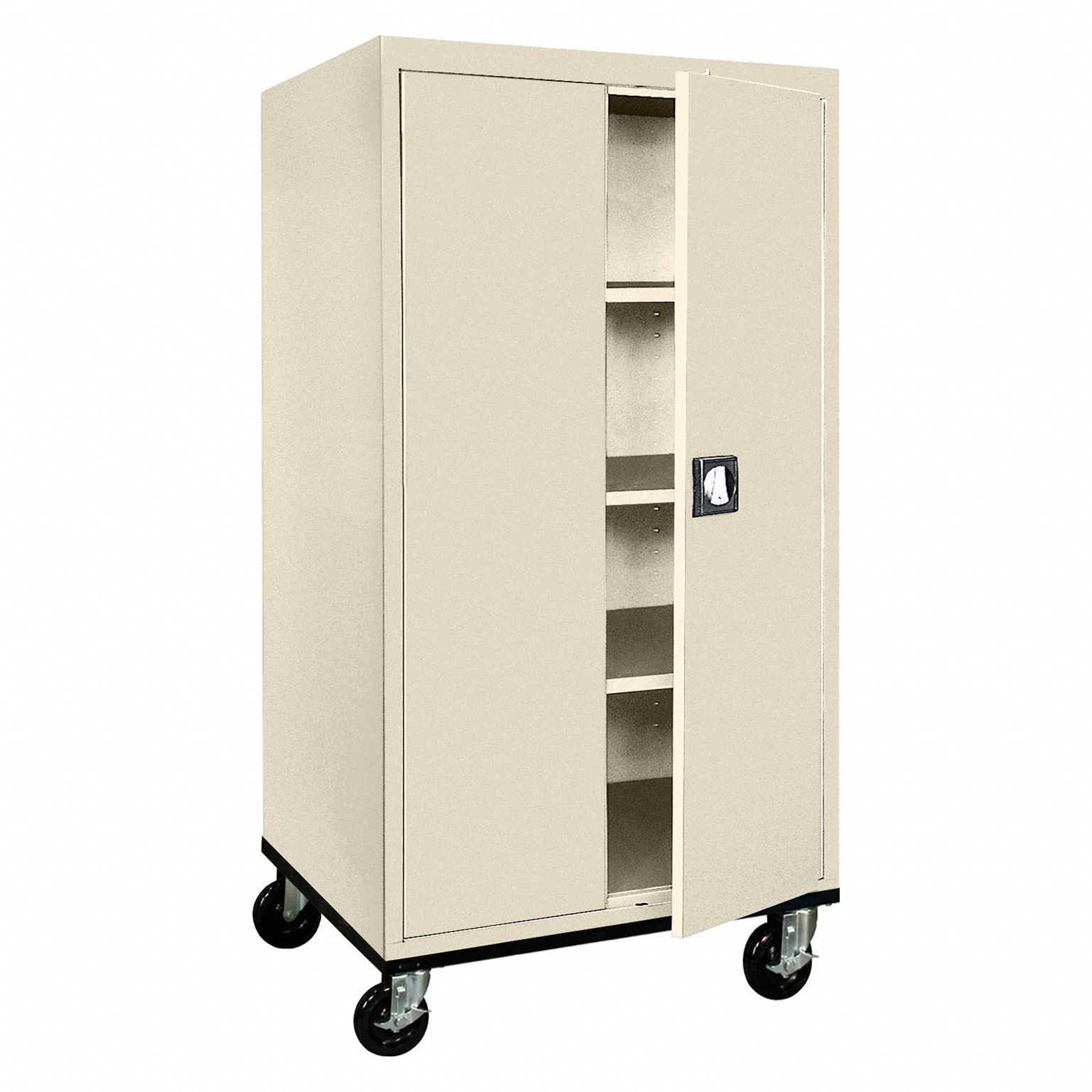 Shelf Cabinet: Casters, 36 in x 24 in x 72 in, Recessed, Keyed, 3 Shelves, (3) Adj, Tan