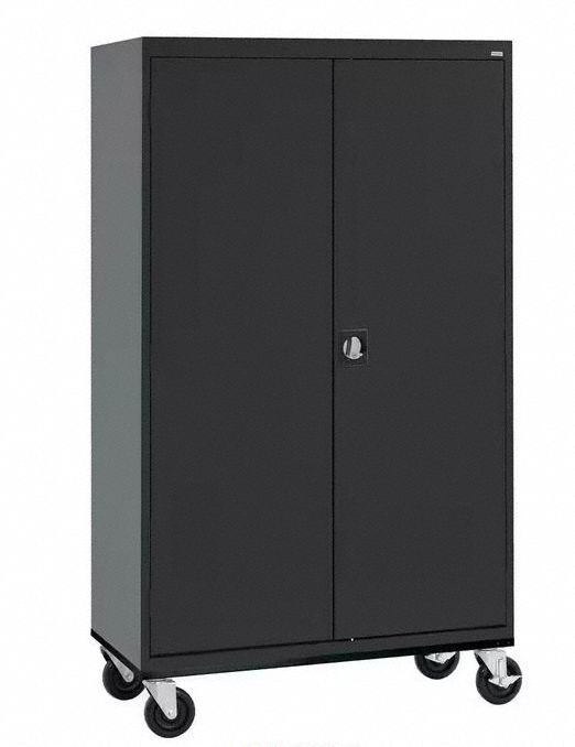 Storage Cabinet: Casters, 46 in x 24 in x 78 in, Recessed Pull, Keyed, 4 Shelves, Adj
