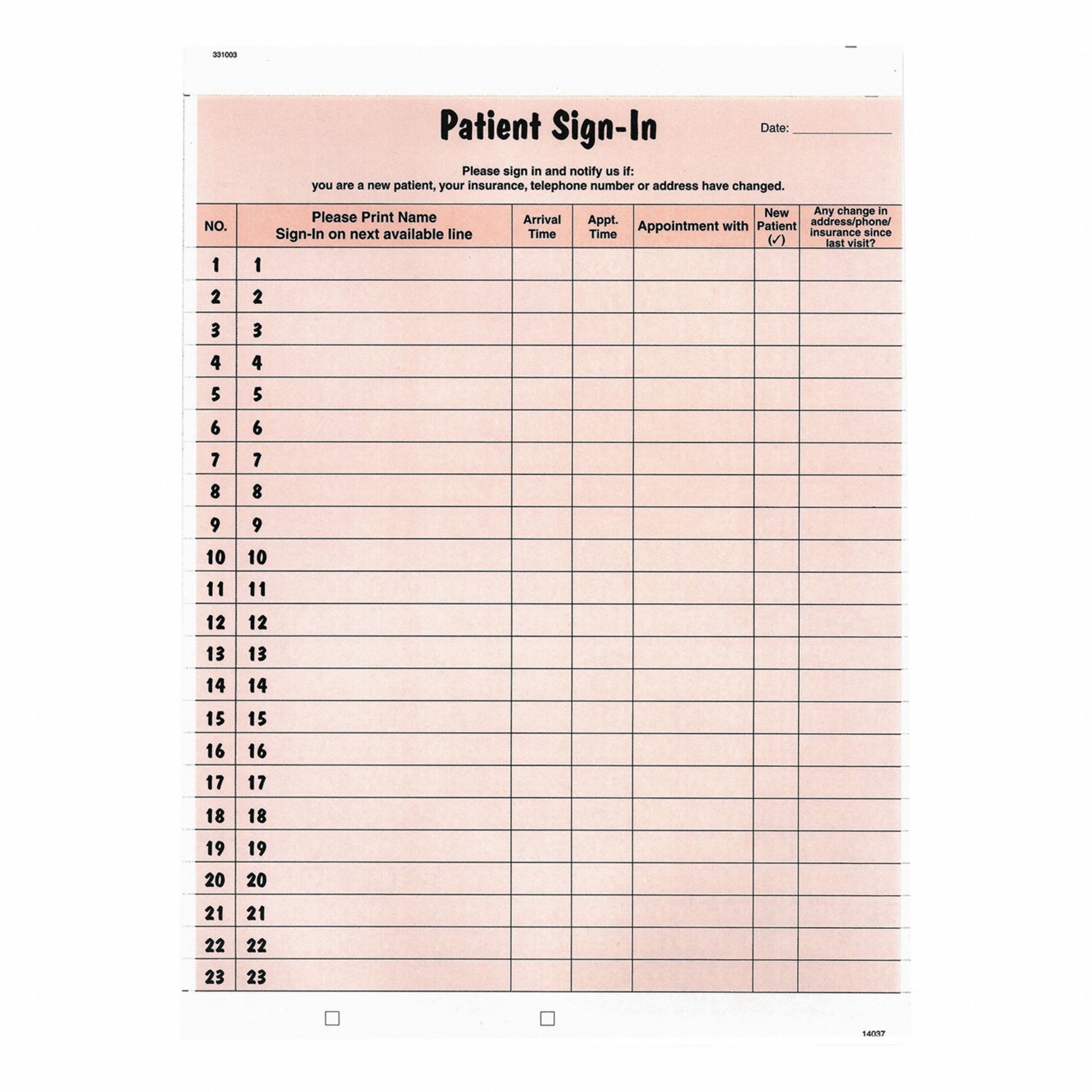 Patient Sign-In Label Form