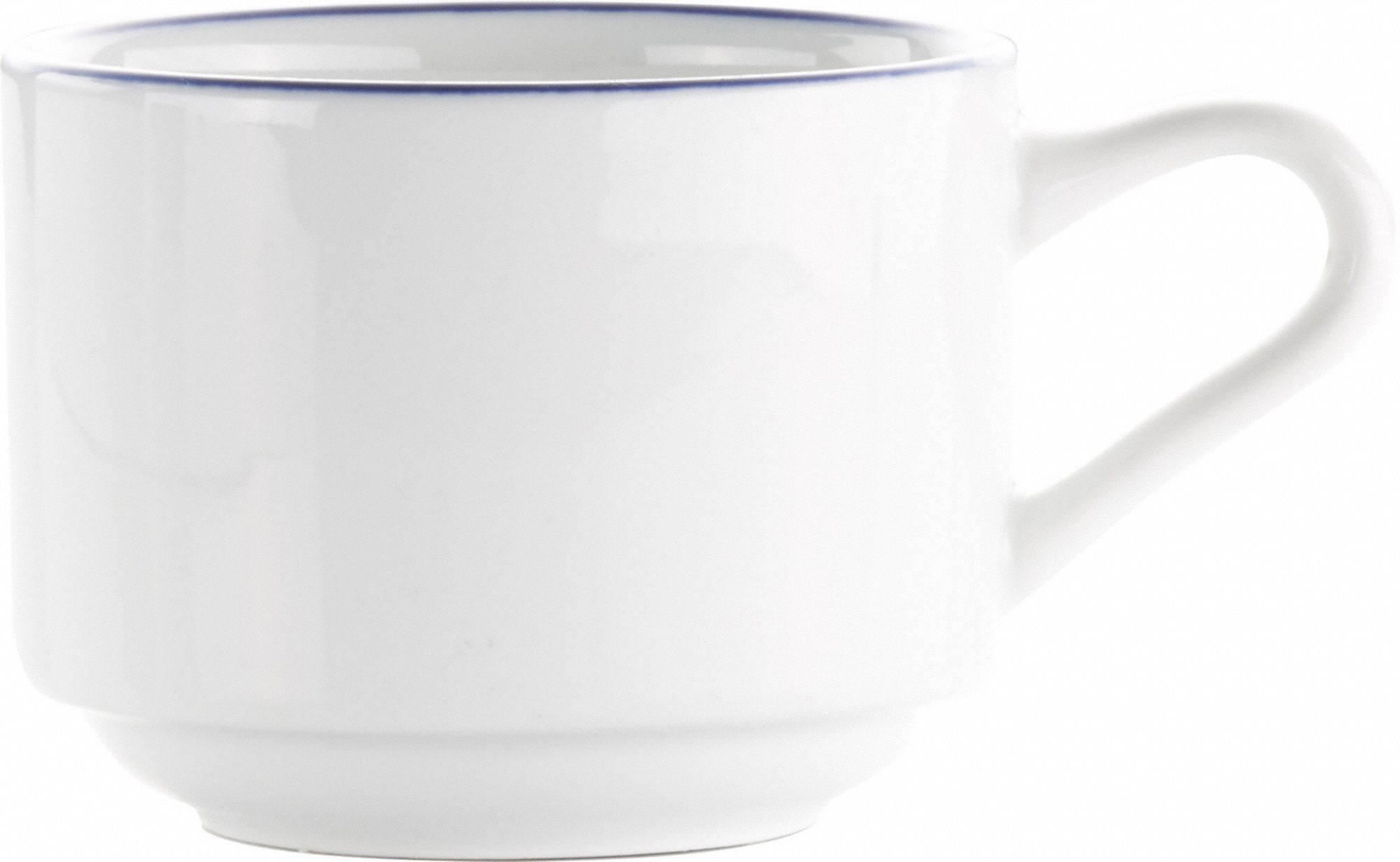 Porcelain w/Blue Stacking Cup, 8oz, PK36: 8 fl oz Capacity, Porcelain, Blue/European White, White